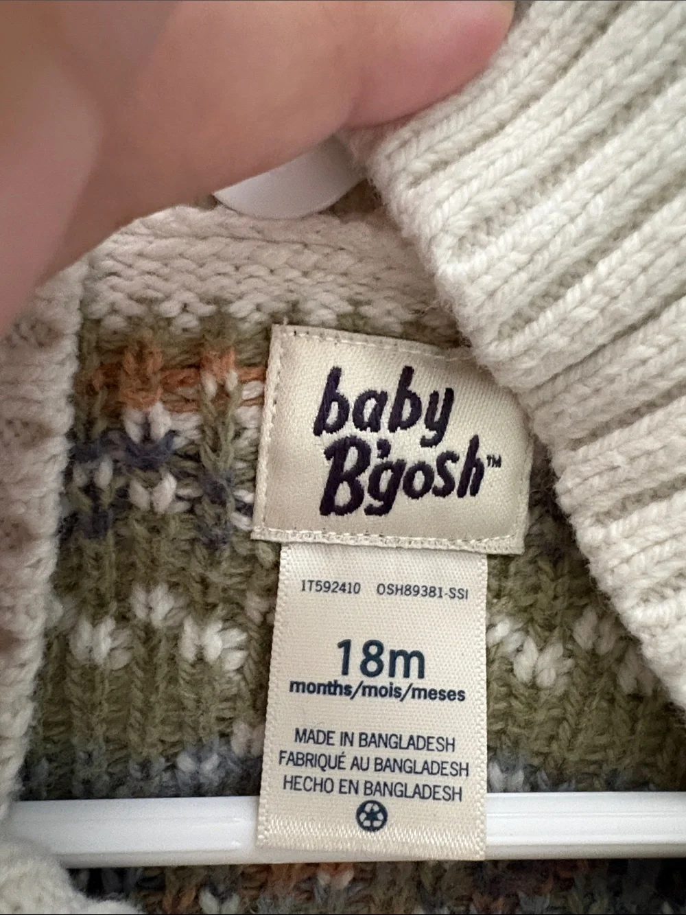 OshKosh B’gosh Fair Isle Knit Baby Sweater | 12–18M | Cream Nordic Winter Pullov